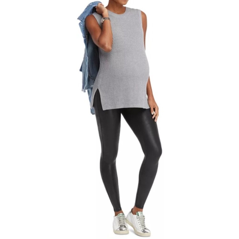 Spanx Maternity Mama Faux Leather Leggings Before, During, After Black Size S/P View 2